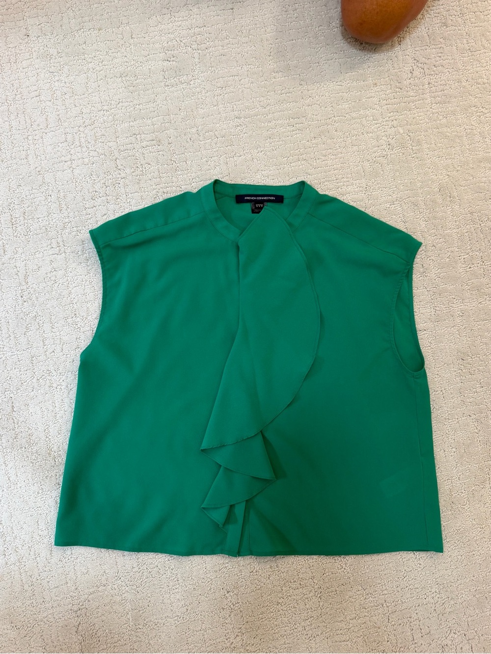 French Connection Emerald Green Sleeveless Ruffle Front Blouse